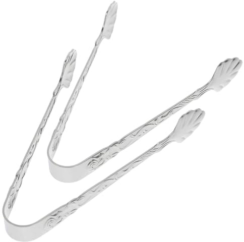 HOLIDYOYO Lot De 2 Pinces à Glaçons En Acier Inoxydable 11 Cm Motif Rose En Relief, Mini Pinces Alimentaires Pratiques Pour Buffet, Barbecue Et Service Cuisine, Couleur Argentée