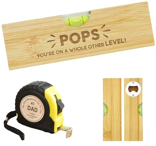 Personnalisé Ouverture De Bouteille En Bois Niveau Esprit Cadeaux De La Journée Des Pères, Personnalisé Gravé Nom 3M Ruban Rétractable Mesure Bricolage Outils À Main, Cadeau D'anniversaire Pour Papa