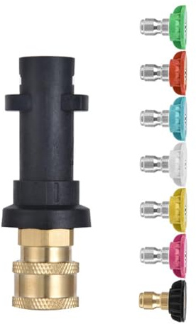 Högtryckstvätt pistoladapter, 1/4 tum kvinnlig snabbkontakt inkluderar 7 munstycksspetsar med flera sprayvinklar, kompatibel med Kärcher-adapter K2 K3 K4 K5 K6 K7