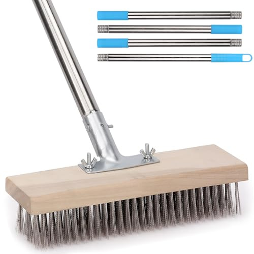 Sgizoku Spazzole da giardino da 180 cm con manico lungo, scopa in filo di acciaio inossidabile, spazzola con setole metalliche rigide, asta staccabile a 4 sezioni, spazzola per pavimenti esterni per