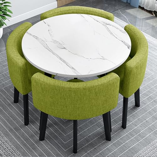 Rundes Esstischset für 4 Personen, Verhandlungstisch für den Empfang, Konferenztisch und Stühle aus Kunstmarmor, Frühstücksbar, für Zuhause/Garten/Restaurant(Green,80cm/31.5in)