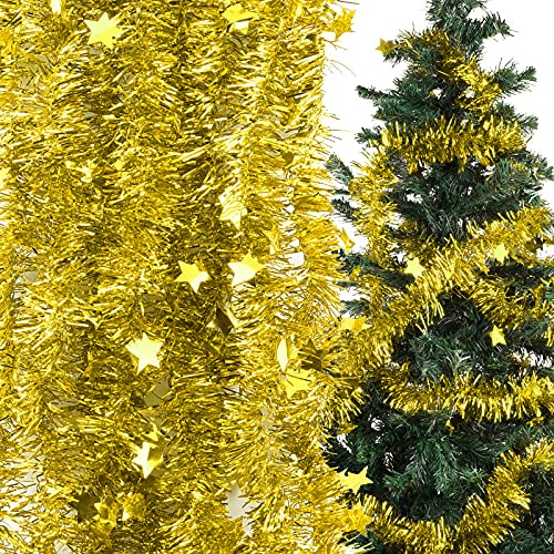BOFUNX 6 × 2M Weihnachtsgirlande Gold Weihnachten Lametta Girlande Weihnachtsbaum Lametta Girlande Christbaumschmuck Weihnachtsbaum Deko