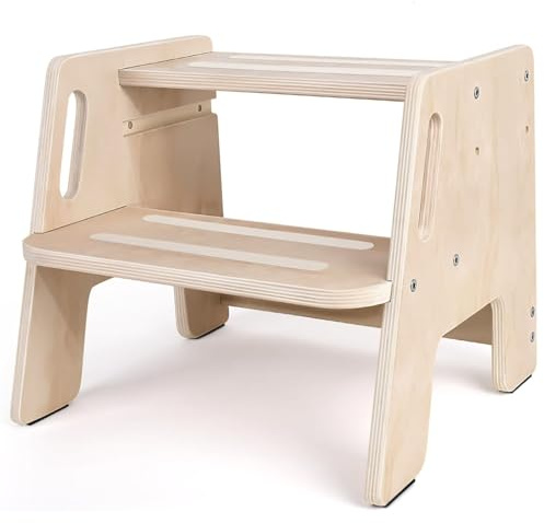Kottwca Tritthocker Kinder 2 Stufen, rutschfest tritthocker Holz mit Griff,Stabiler tritthocker, Tragfähigkeit bis zu 150KG, Kinder fußbank für Bad, Waschbecken, Küche, Kinderzimmer, Schlafzimmer