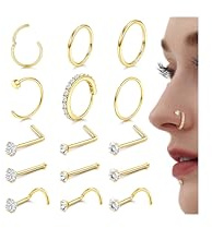 YADOCA 15 Piezas Piercing Nariz Acero Quirurgico Piercing Nariz Aro Hipoalergénico Anillos de Nariz Plata Oro Mujer Hombre Joyeria Nostril Piercing