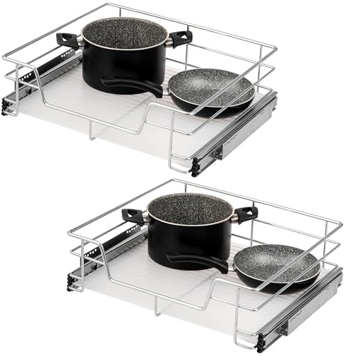 bremermann Set di 2 cassetti telescopici – 60 cm con ripiano, cassetto da cucina per aggiornare, completamente estraibile con guide telescopiche, ideale per cucina, bagno e camera da letto, in metallo