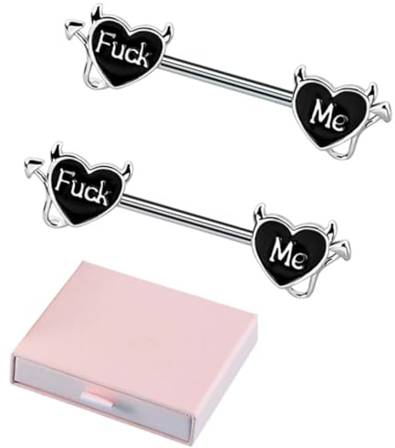 KEQAR 2x Sets de Piercing pour Tétons en Coffret Cadeau Deluxe Little Devil Acier Chirurgical (14G)