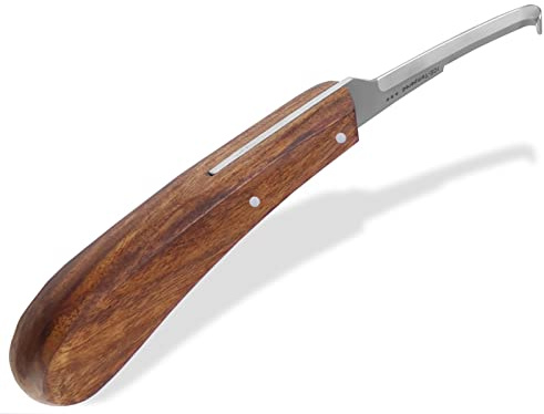 Hufmesser für Pferde Rinnmesser 2-schneidig aus Rostfreiem Spezialstahl | Hufpflege Werkzeug mit ergonomischem Holz Griff Klauenmesser für Rinder 21,5 cm