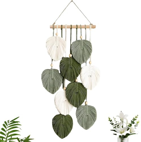 Xiciki Makramee Wandbehang, Wanddeko Schlafzimmer, Makramee Wandbehang Aus Baumwolle, Wandteppich, Boho Wand Deko mit Blattdesign, Handgemachter Wandteppich Boho für Wohnzimmer Schlafzimmer Deko