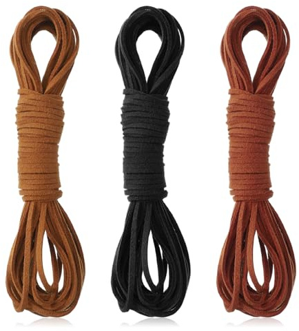 Jeffdad 3 rullar lädersnöre läderband, 10 m läderband 3 mm läderrep halsband rep vintage lädersnören hantverk läderband för gör-det-själv armband halsband hantverk (3 färger)