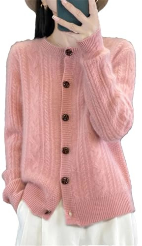FLXHSA Damer med rundad halsringad långärmad tröja Solid Twisted Flower Cardigan Merino Blend Fritidsstickat plagg