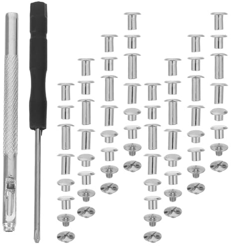 PLAFOPE 110 Pezzi Kit Rivetti per Cuoio in Ferro Viti Filettate Chicago per Decorazione Riparazione e Rilegatura Artigianale di Borse Cinture Scarpe e Libri con Cacciavite e Punzone in