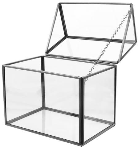 Mipcase Terrario de Cristal con Forma de Casa Negra Invernadero Geométrico de Vidrio para Exhibición de Plantas de Mesa Terrario para Helechos y Musgo Maceta de Mesa Decorativa para