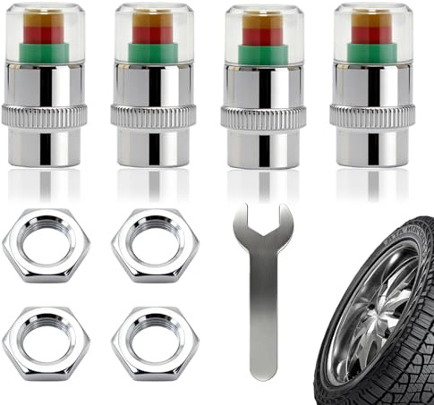 4 Capuchons de Valve pour contrôle de la Pression des pneus de Voiture, Capuchons de Surveillance de la Pression des pneus, Alerte de sécurité, Affichage du capteur en 3 Couleurs, Capuchons de Valve