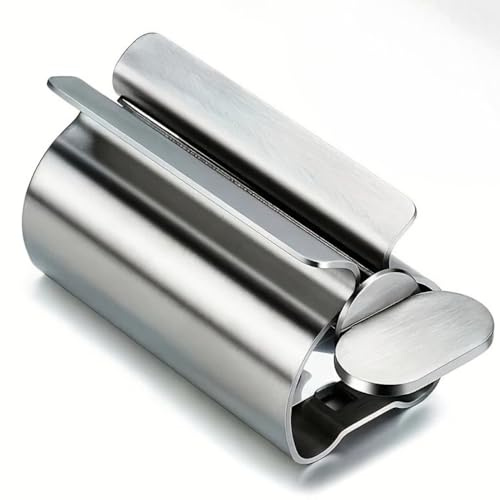 Metal Toothpaste Tube Squeezer, Manual Tube Wringer with Rotating Handle for Toothpaste and Cream Tubes, Bathroom Tube Roller Tool, Silver, 1 Pc