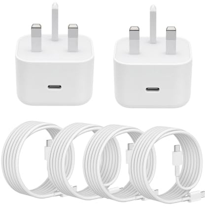 USB-C Charger 20W 2pack, lPhone 17 USBC Charger with Cable, 3 Pin UK Plug | PD 3.0 Wall Charger,Fast Charging Cube, Type C Power Adapter for l-Phone 17/16/15 USB-C Devices, TypeC Fast Charge White