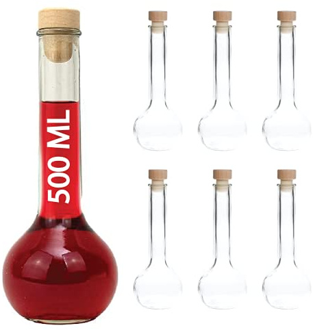 casavetro Bottigliette Vetro Con Tappo Sughero - 500 ml - Bottiglia Vuota in Vetro per Vino, Liquore, Acqua, Succo di Frutta, Conserve, Latte, Olio, Birra, Vino, Estratti, Amari (6 x 500 ml)