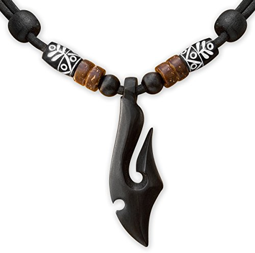 HANA LIMA Surferkette Hei Matau Maori Wood Carving Neuseeland Lederkette Surferhalskette