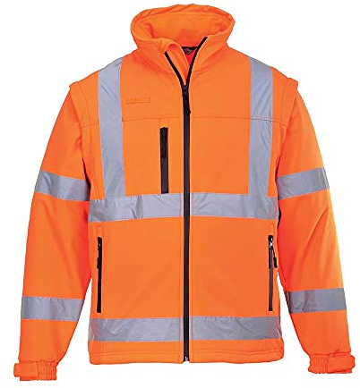 Portwest S428 Warnschutz-Softshell-Jacke Fleecegefüttert Abnehmbare Ärmel | Orange, 4XL, EN ISO 20471, UPF 40+, Unisex, Polyester Bahn, Brusttasche mit Reißverschluss, 6% Elasthan, 4 Taschen, Langarm