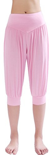 HOEREV Super Soft Modal Spandex Harem Yoga Pilates Byxor Beskurna Byxor,Rosa,L
