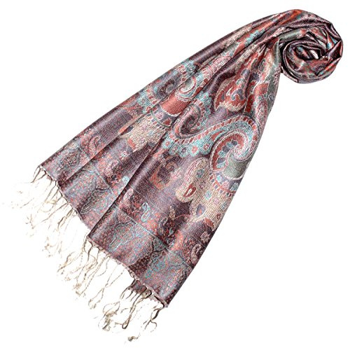 LORENZO CANA – lyxig sidenhalsduk 100 % siden jacquard vävd harmoniska färger med fransar 35 x 160 cm paisley mönster sidenduk