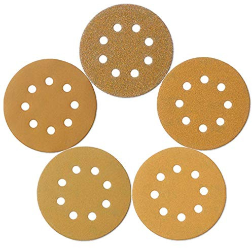 Mestool 5-Inch 8-Hole Hook and Loop Sanding Discs, Orbital Sander Sandpaper Discs, 100 Pieces Round Sandpaper Set Include 60 80 120 150 and 220 Grits