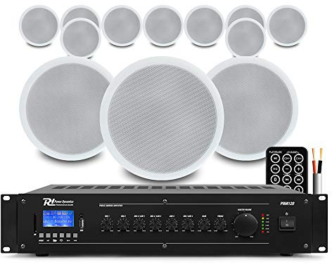 Power Dynamics Bluetooth Ceiling Speaker PA System – 12x CSPB6 6.5 100V Line Ceiling Speakers with 120W PRM120 Amplifier & 200m Installation Cable – Ideal for Churches, Offices & Restaurants