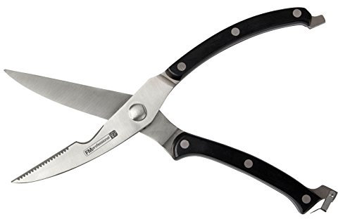 FMprofessional Geflügelschere, Geflügelmesser aus Edelstahl, hochwertige Schere für Gans, Hühnchen und Ente, Fleischschere für müheloses Tranchieren (Farbe: Schwarz/Silber), Menge: 1 Stück