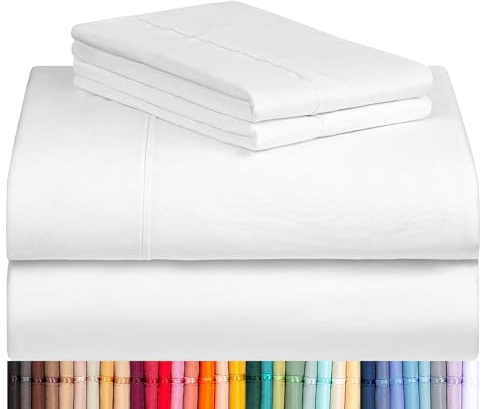 LuxClub 4 PC King Size Sheet Set Bed Sheets Deep Pockets 18 Wrinkle Free Cooling Bed Sheets Machine Washable Hotel Bedding Silky Soft - White King