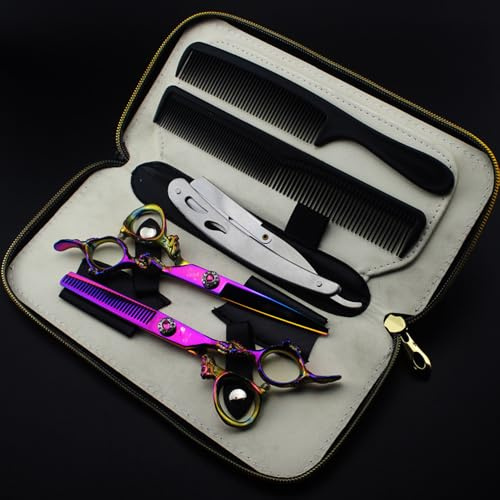 JIESENYU - Tijeras profesionales, de peluquería, tijeras para cortar el pelo, de peluquero, barbero, de 15,24 cm, de acero inoxidable, multicolor