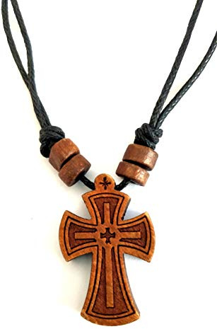 IconsGr Christian-orthodoxe griechisch Religiöse Anhänger Halskette mit Holz Kreuz / 64