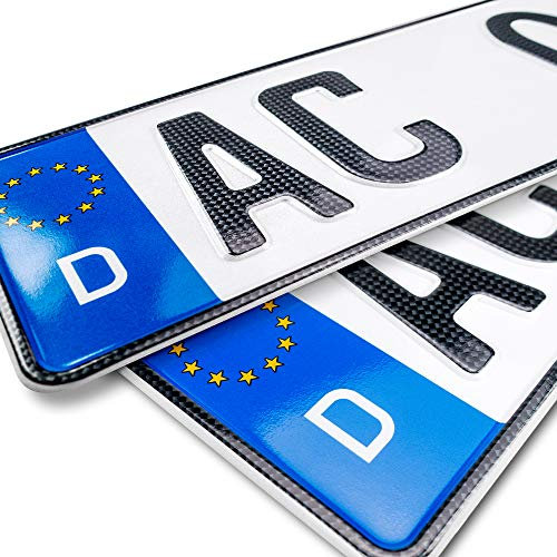 schildEVO 2 Carbon Kfz Kennzeichen | 330 x 110 mm | Kurze Autokennzeichen 33 cm | OFFIZIELL amtliche Nummernschilder | DIN-Zertifiziert – EU Wunschkennzeichen mit individueller Prägung
