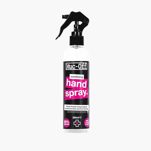 Muc-Off Antibacterial Sanitising Hand Spray, 250 Millilitres - WHO Recommended Formula With 80% Alcohol Content - Kills 99.999% Of Germs