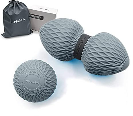 PROIRON Massage Ball 2er Set Silikon Selbstmassage, Peanut Duo Massagebälle und Lacrosse Faszienball für Faszien training, Handtrainer Handgriff Ring Besseren Griffkraft(Grau)
