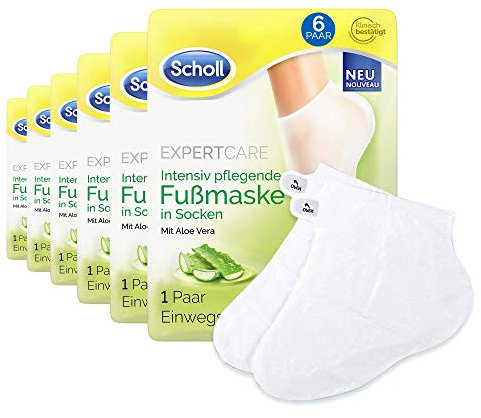Scholl EXPERTCARE intensiv pflegende Fußmaske mit Aloe Vera – Feuchtigkeitsspendende Pflege – 6 x 1 Paar Einwegsocken