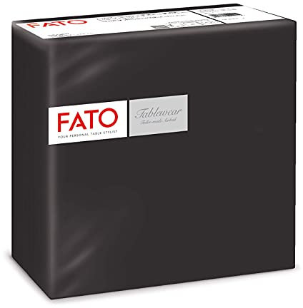 Fato - Servilletas de Papel Secas, Airlaid, Efecto Tela, Paquete de 50 Servilletas, Tamaño 40x40 dobladas en 4, Color Negro