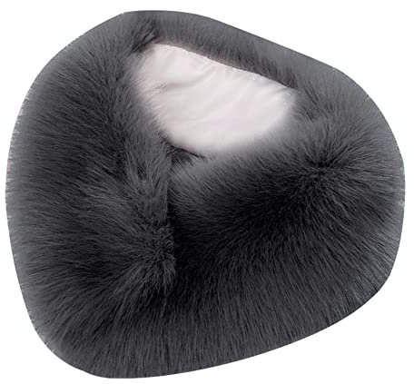 ikasus Winter Kunstpelz Schal - Damen Soft Winter Fuchspelz Kragen Halstuch - Mode Dicker Warm Plüsch Schals Halstücher Lätzchen Rundschal Tief grau