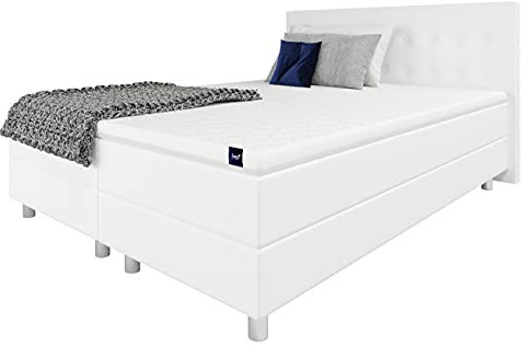 Best For Home Boxspringbett | Doppelbett mit 7-Zonen Bonnell-Federkernmatratze und Topper | Boxspringbett 180x200 mit Stauraum für Schlafzimmer | In verschiedenen Größen und Farben erhältlich