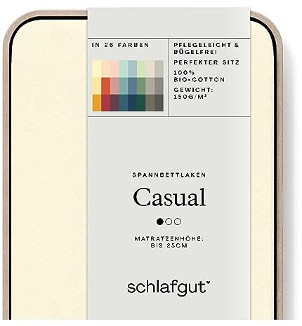 Schlafgut Casual Spannbettlaken 180x200cm bis 200x200cm - 100% Biobaumwolle, Oeko-TEX Zertifiziert, Yellow Light, Matratzenhöhe bis 25cm