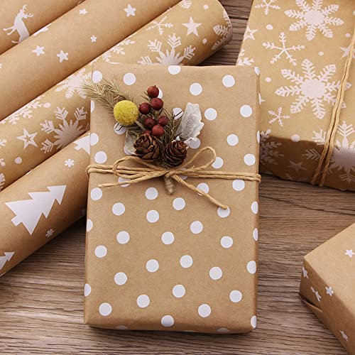 5PC Geschenkpapier Weihnachten Rollen, Weihnachtsgeschenkpapier Set, Weihnachtspapier Geschenkpapier Amerikanisch, Gift Wrapping Paper Elche Nostalgisch Kraftpapier Natur Nachhaltig Recycling (A)