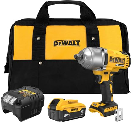DEWALT 20V MAX Cordless Impact Wrench with Hog Ring Anvil, Brushless High Torque 1/2 Impact Gun, 4-Mode Speed, Includes Battery, Charger and Kit Bag (DCF900P1)