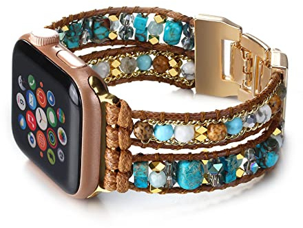 CHARMINGO Boho-Lederarmband, kompatibel med Apple Watch, armband för damer och herrar, 38 mm/40 mm/41 mm, mehrschichtiges Apple Watch-armband för iWatch-Armband, serie 8, 7, 6, 5, 2, 1 SE Ultra