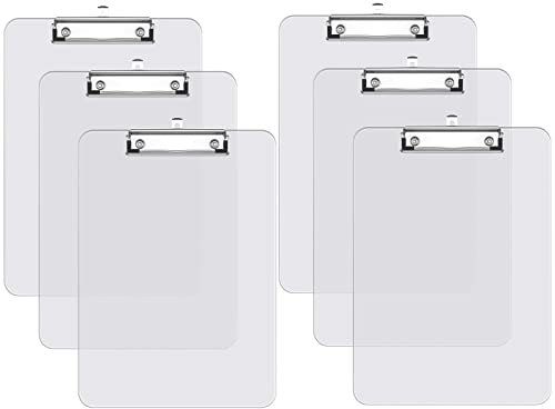 Hnogri Lot de 6 presse-papiers en plastique format A4 standard Plastique dur, Clipboard A4 dessin de mode, Planchettes à pince et porte-formulaires, Clipboard taille 31.5 x 22.5 cm, effacer
