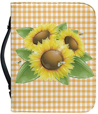 Kuiaobaty Sunflowers Buchhülle mit Griff, orange kariert, Bibeleinband, Kunstleder, Buchhülle mit Reißverschluss, Größe S L 4