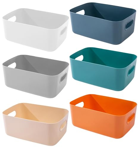 wintfarm 6 Stück Aufbewahrungsbox,Aufbewahrungskorb Kunststoff,Aufbewahrungsboxen storage boxes mit Griff für Regale, Schubladen,Wäscheschrank Mehrere zur Schrank Organizer für Küche(20.5 * 14 * 7cm)