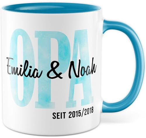 Tasse à café personnalisée pour grand-père avec votre propre nom, idée cadeau, cadeau pour petit-fils, petit-fils, petite-fille, année de naissance, personnalisable, famille (grand-père)