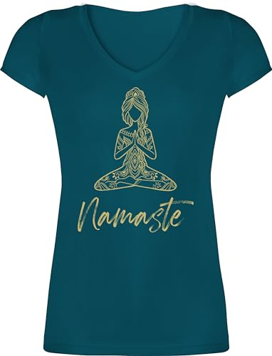 Shirtracer - T-Shirt Damen V Ausschnitt - Namaste Motiv Yoga Geschenk I Meditation I Mandala