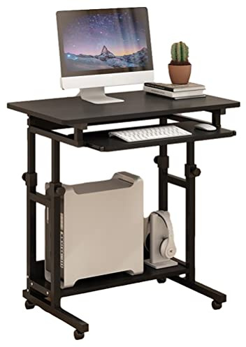 Rollbarer Laptop-Tisch, Mobiler Schreibtisch, Höhenverstellbarer Wagen Mit Rollen, Arbeitsstation, Ergonomischer Stand-Up-Computer (Schwarz)