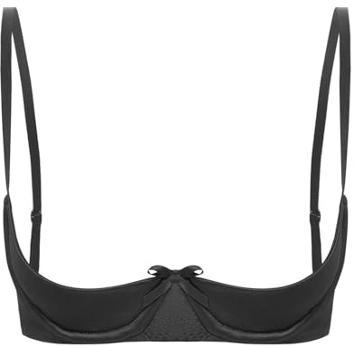 FEESHOW Women Sexy 1/4 Cup Bra Push Up Bralette Underwire Satin Bra Open Breast Brassiere Underwear Black XXL