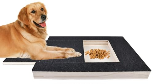 Sporgo Planche à gratter pour chiens : griffoir pour chiens avec boîte à friandises, planche à gratter multifonction en bois massif pour les griffes et les ponceuses pour chiens (noir)