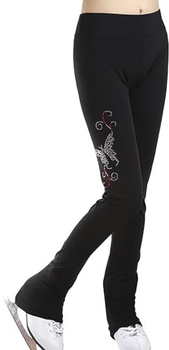 Youthful flying Eiskunstlauf Hose für Damen Mädchen Trainingsanzüge Thermal Kompression Eislaufen Tights mit Strasssteinen(Size:XXS,Color:Schwarz-Dick)